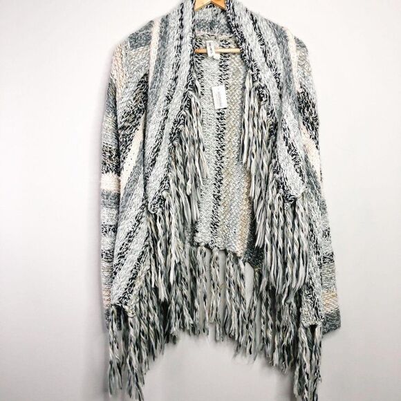 Bethany Mota Fringe Tweed Sweater Cardigan - Picture 1 of 8